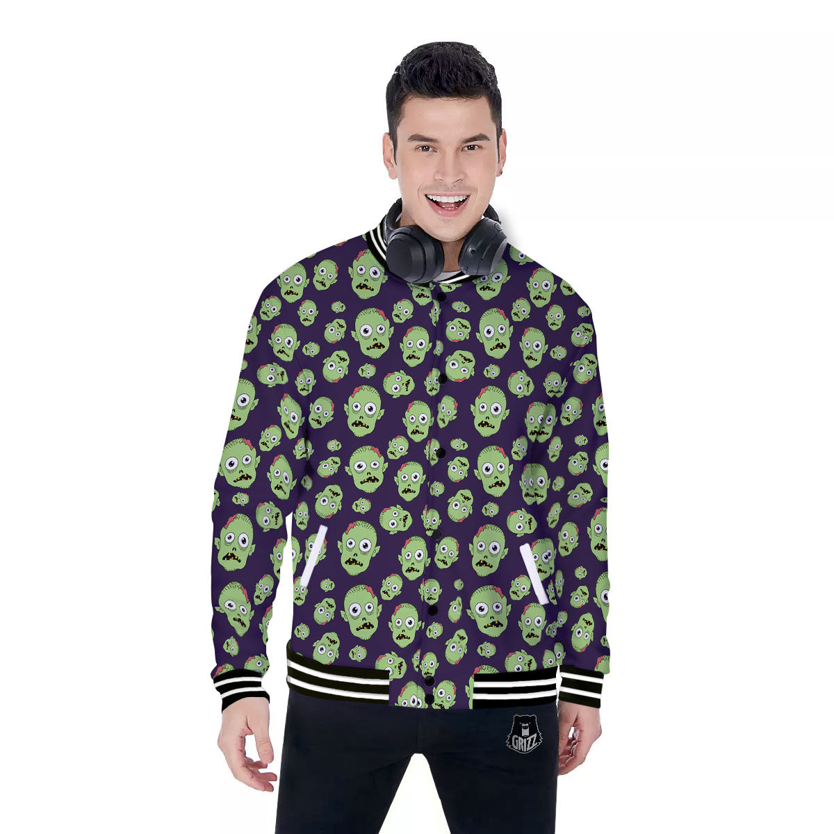 Zombie Green Print Pattern Baseball Jacket-grizzshop