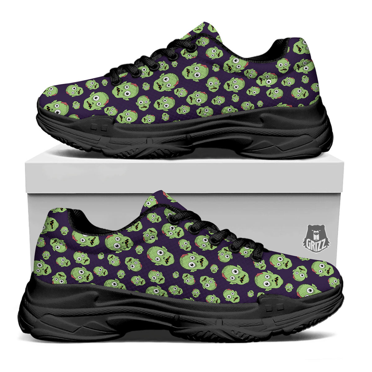 Zombie Green Print Pattern Black Chunky Shoes-grizzshop