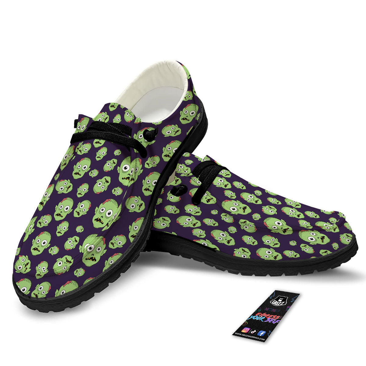 Zombie Green Print Pattern Black Loafers-grizzshop