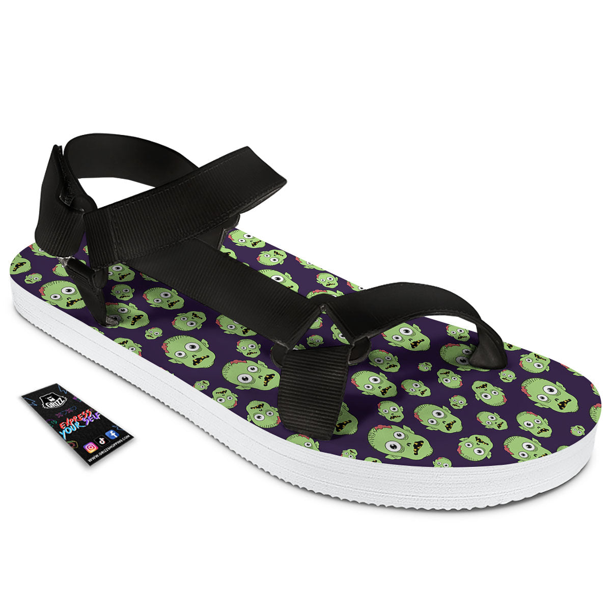 Zombie Green Print Pattern Black Open Toe Sandals-grizzshop