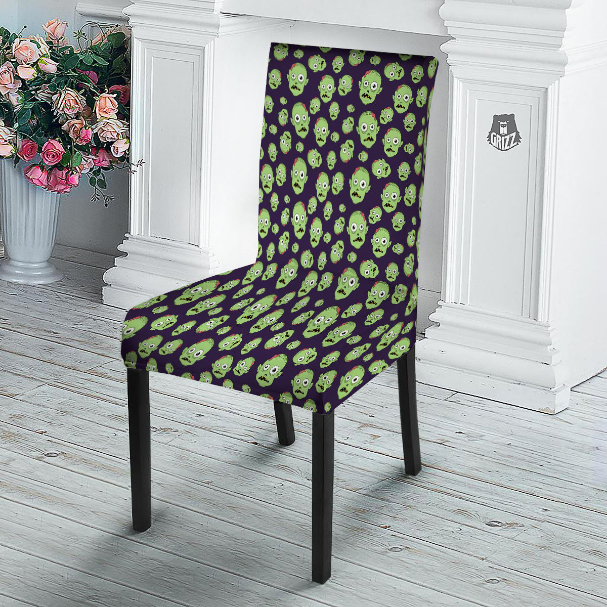 Zombie Green Print Pattern Dining Chair Slipcover-grizzshop