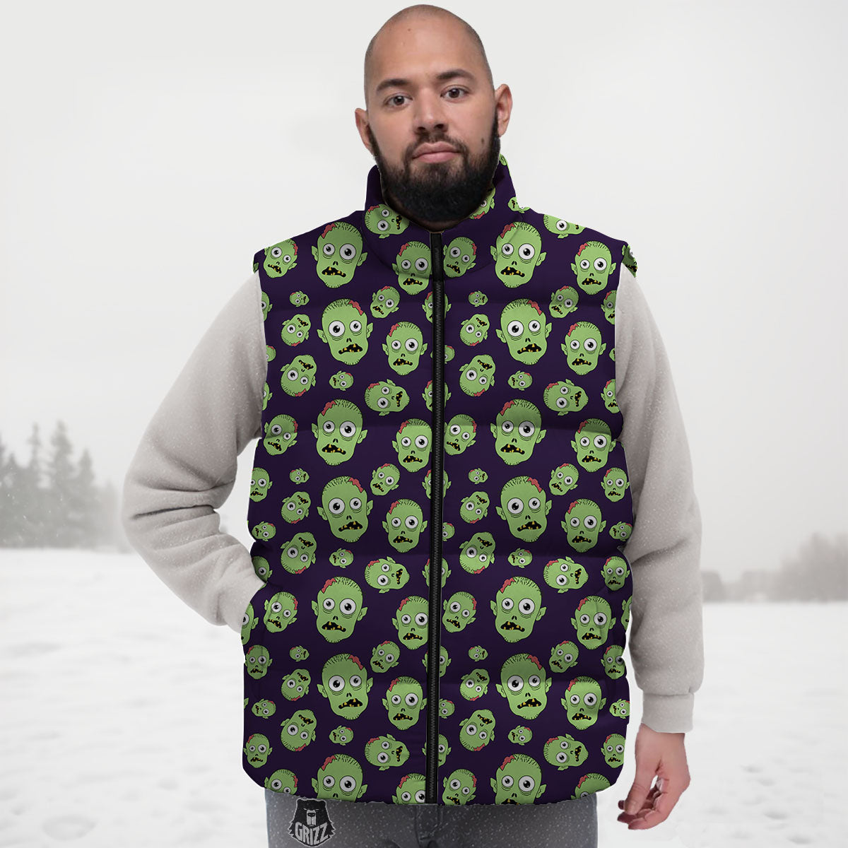 Zombie Green Print Pattern Down Vest-grizzshop
