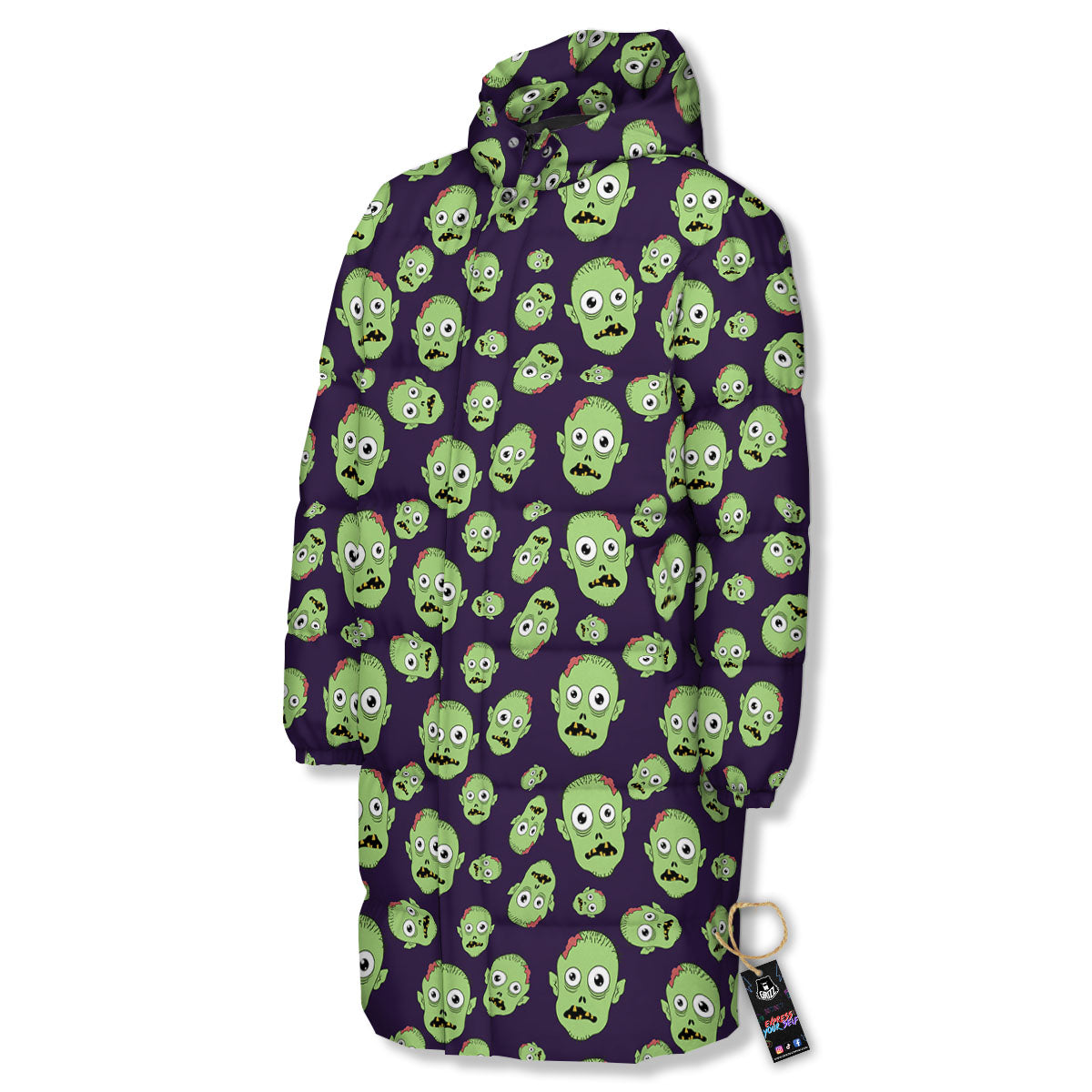 Zombie Green Print Pattern Long Down Jacket-grizzshop