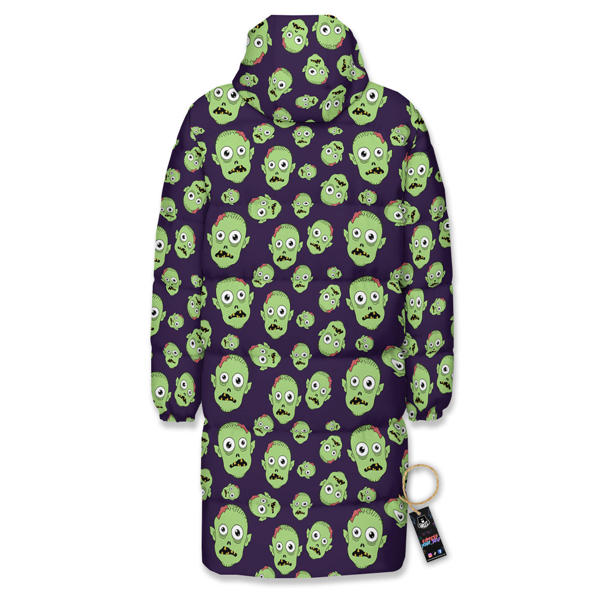 Zombie Green Print Pattern Long Down Jacket-grizzshop