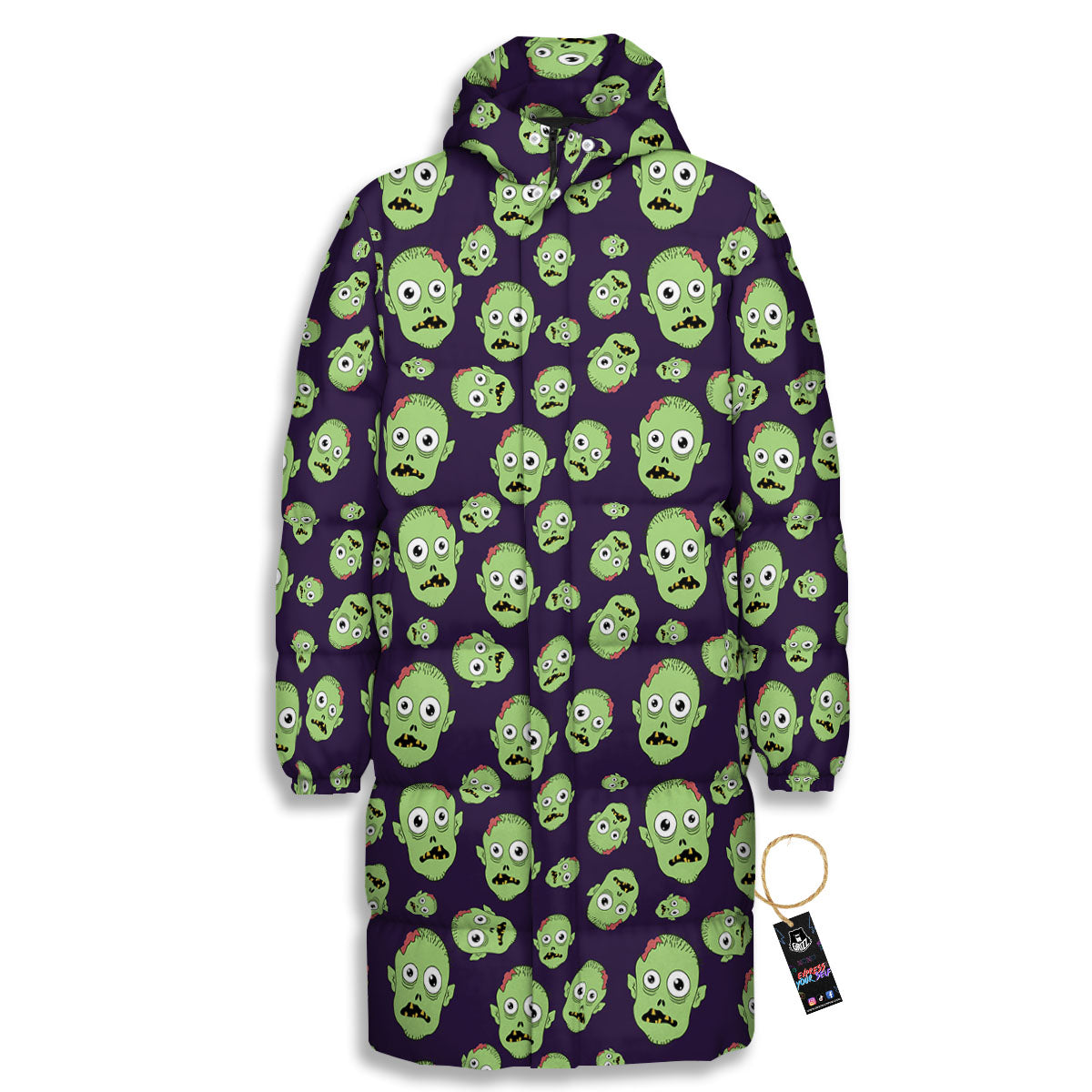 Zombie Green Print Pattern Long Down Jacket-grizzshop