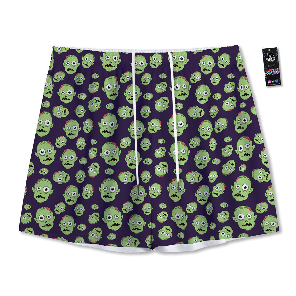 Zombie Green Print Pattern Mesh Shorts-grizzshop