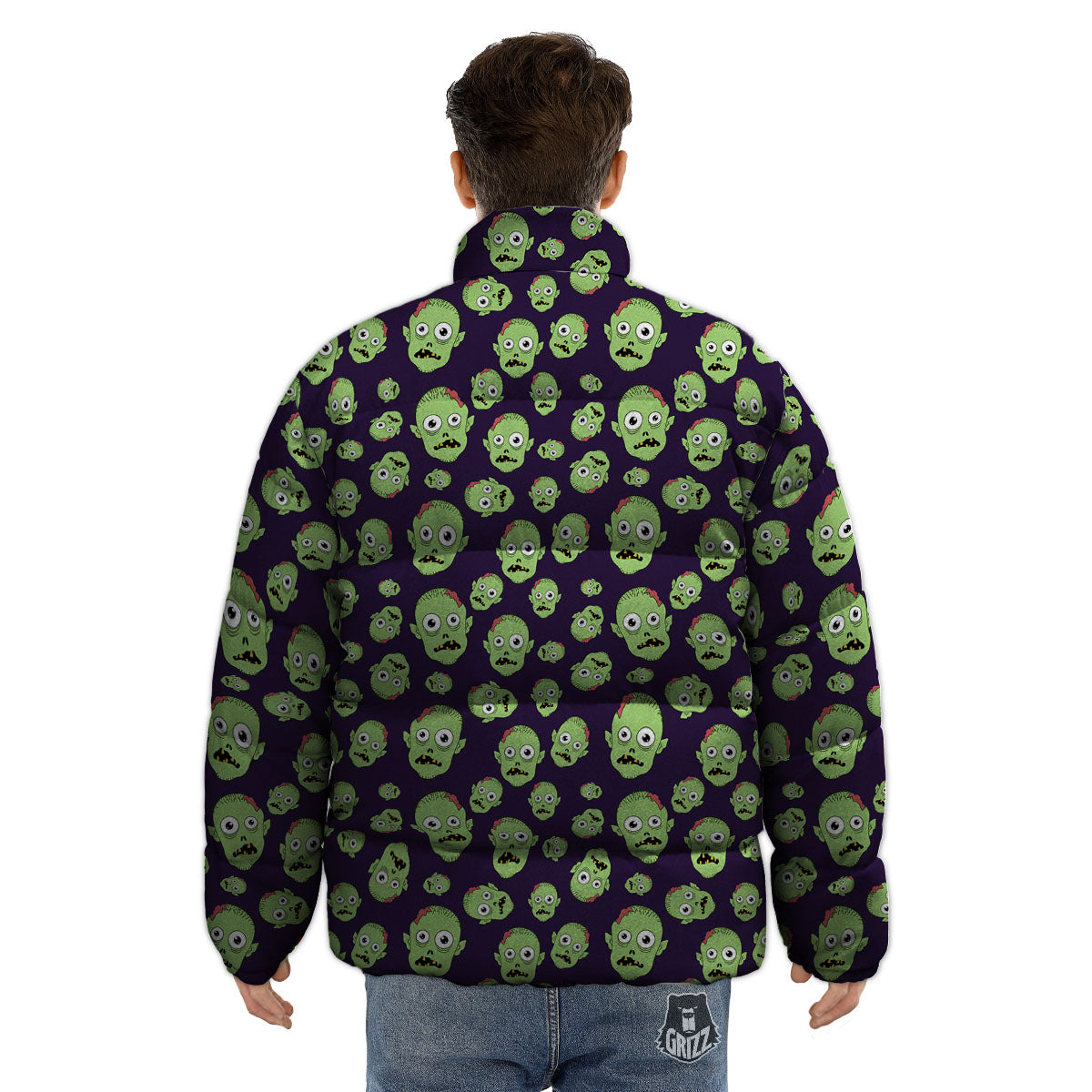 Zombie Green Print Pattern Puffer Jacket-grizzshop