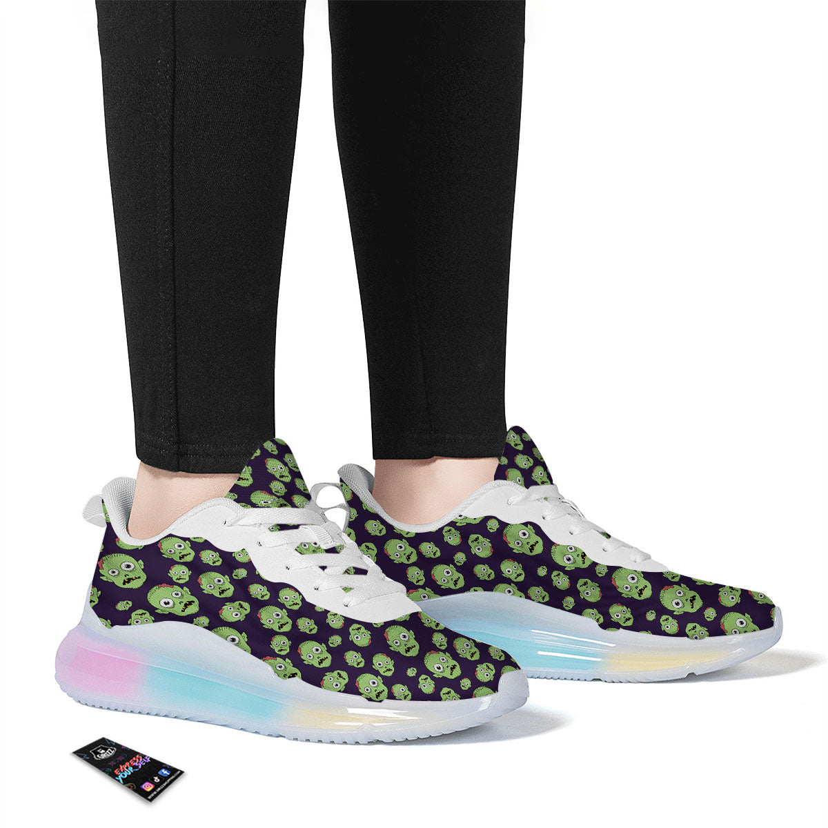 Zombie Green Print Pattern Running Sneakers-grizzshop