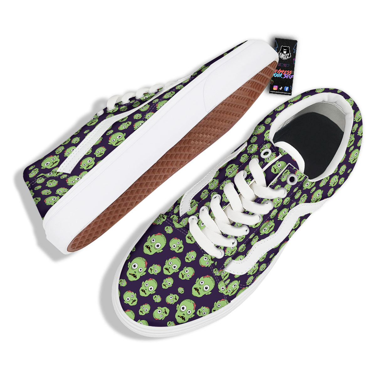 Zombie Green Print Pattern Skate Shoes-grizzshop