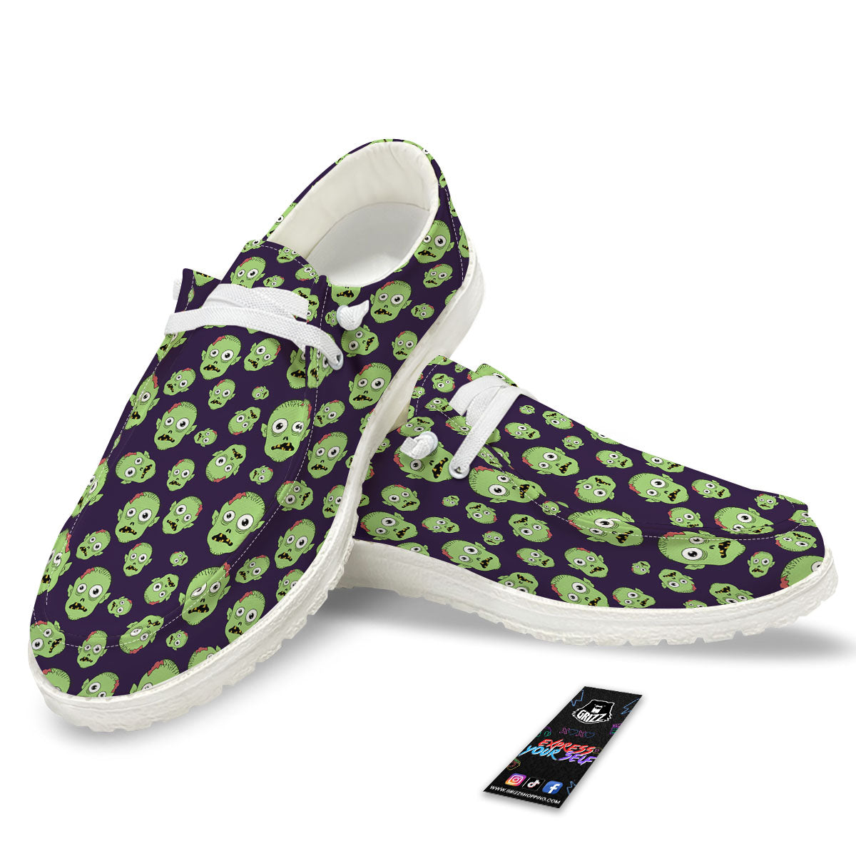 Zombie Green Print Pattern White Loafers-grizzshop