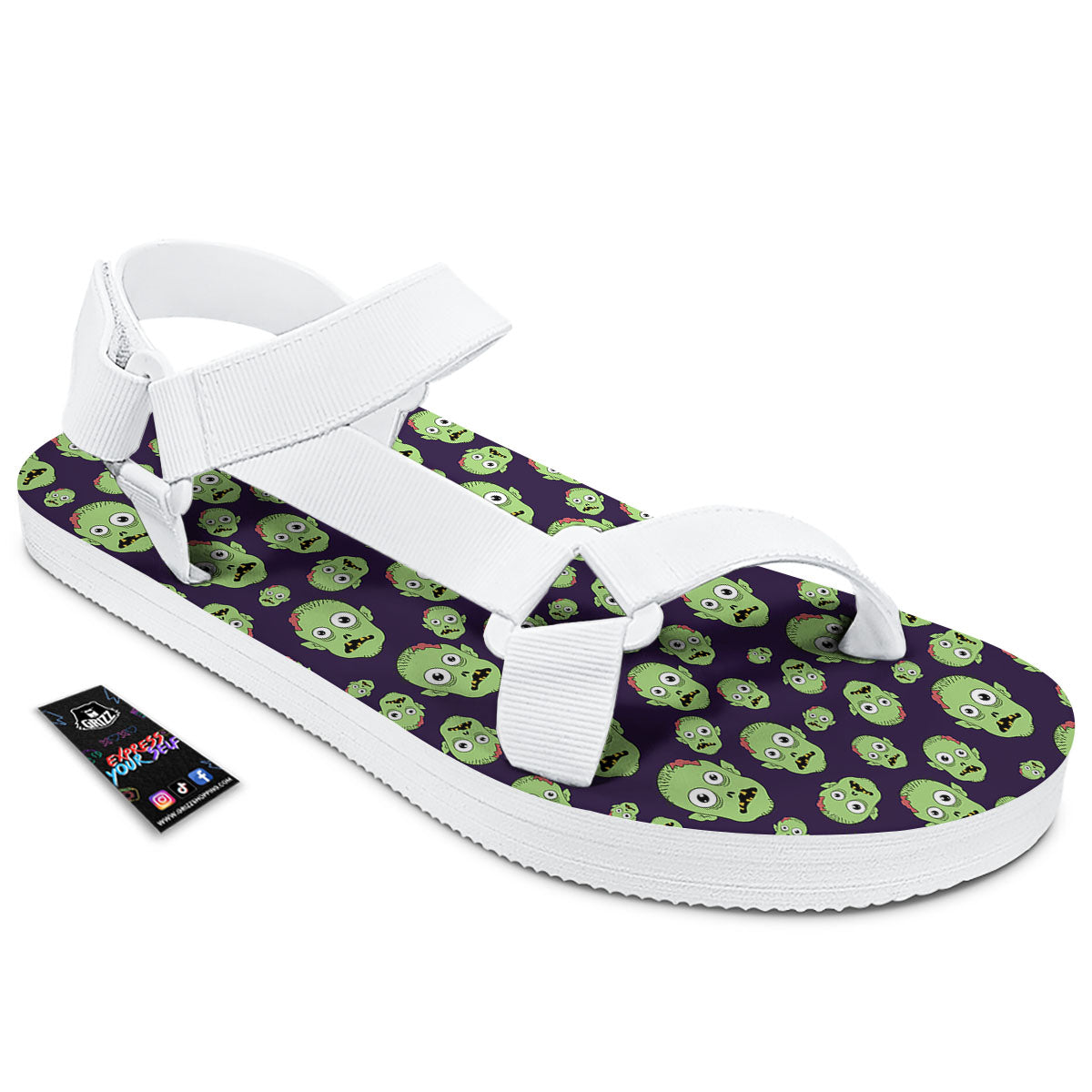 Zombie Green Print Pattern White Open Toe Sandals-grizzshop