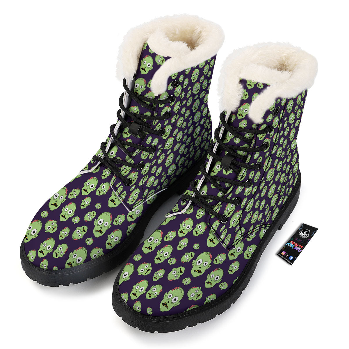 Zombie Green Print Pattern Winter Boots-grizzshop