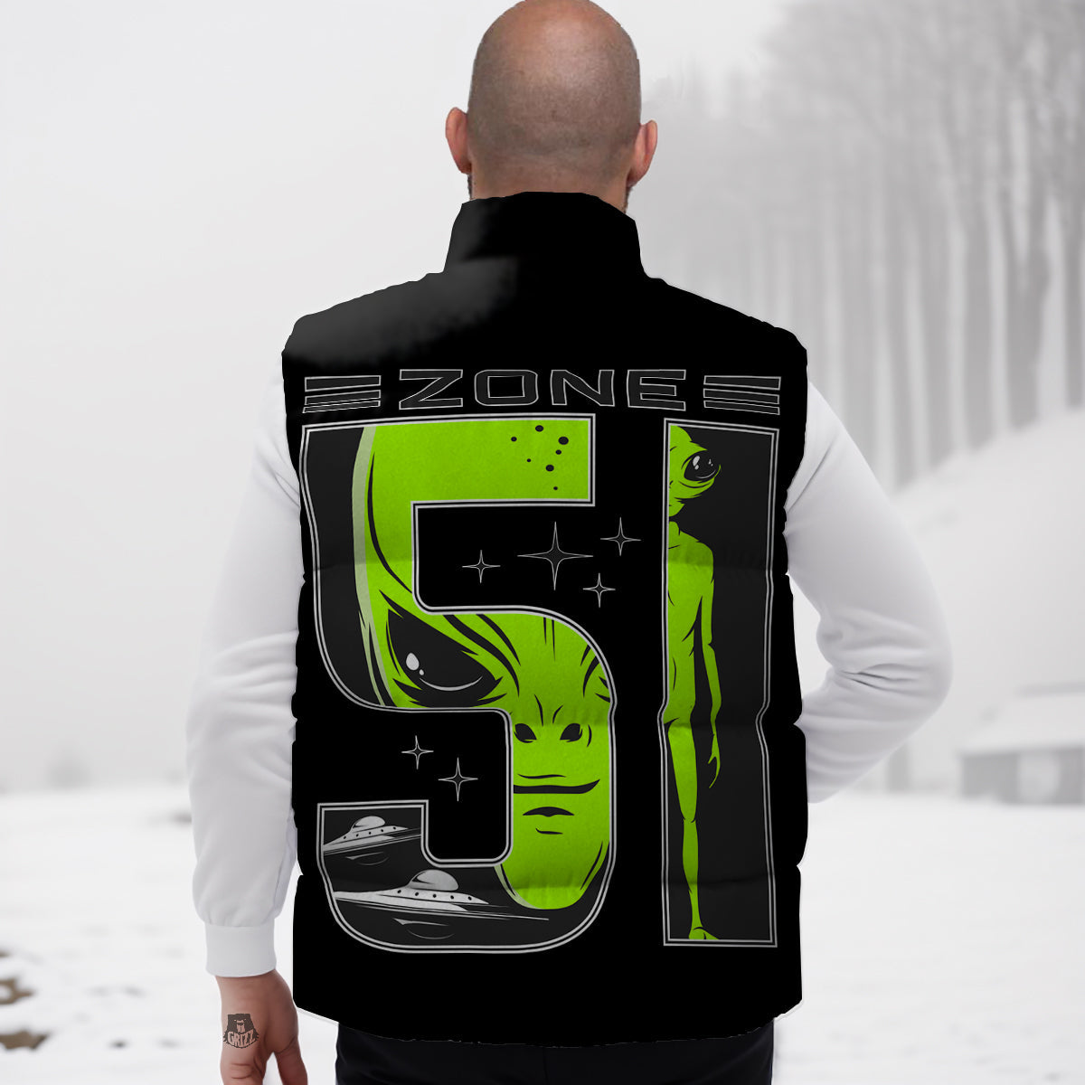 Zone 51 Alien And UFO Print Down Vest
