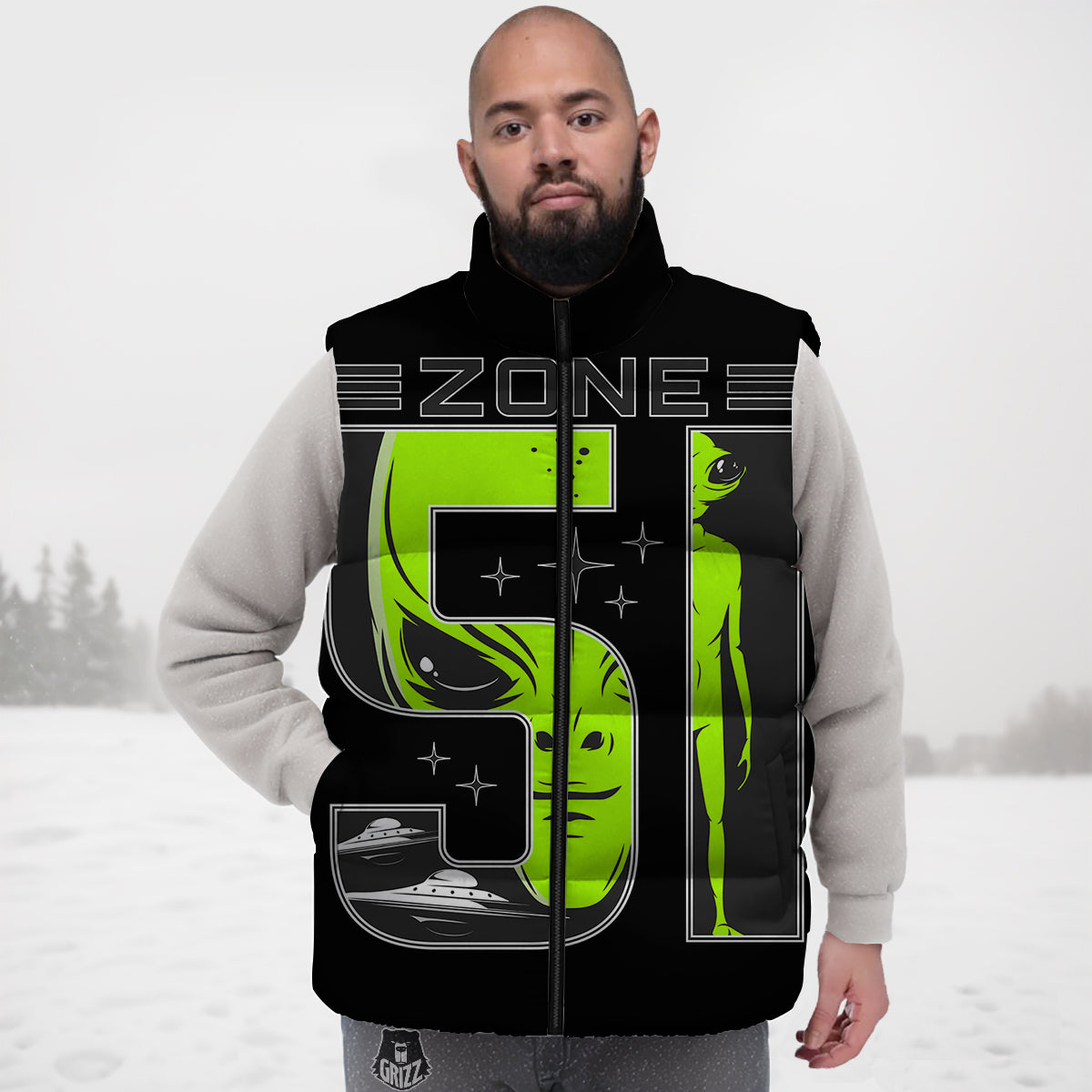 Zone 51 Alien And UFO Print Down Vest