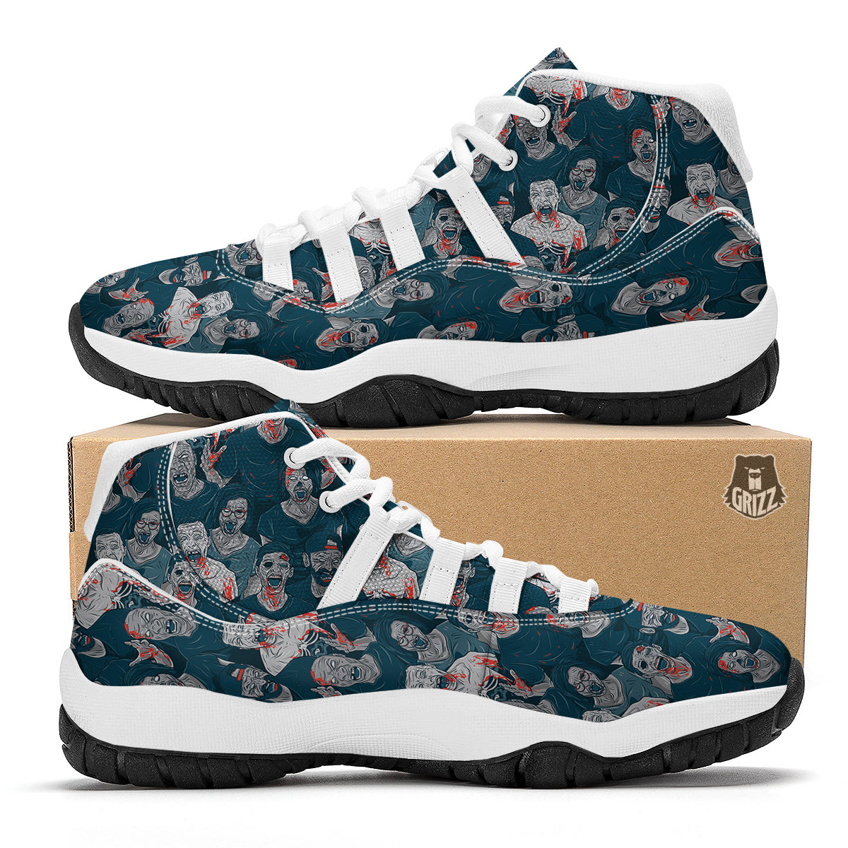 Zombie Halloween Pattern Print White Bball Shoes-grizzshop