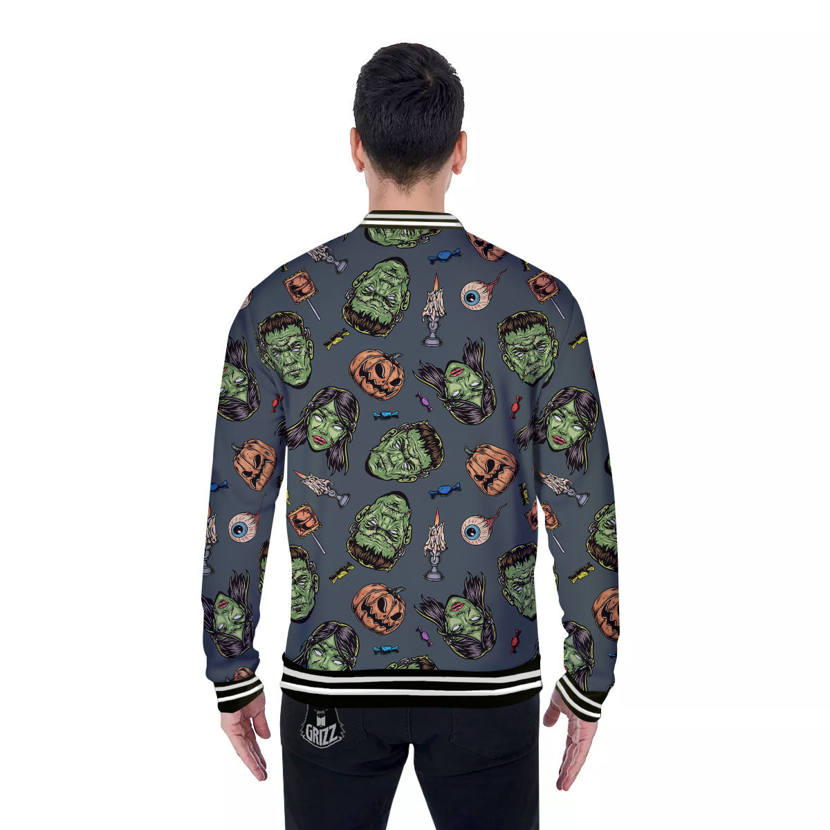 Zombie Halloween Print Pattern Baseball Jacket-grizzshop