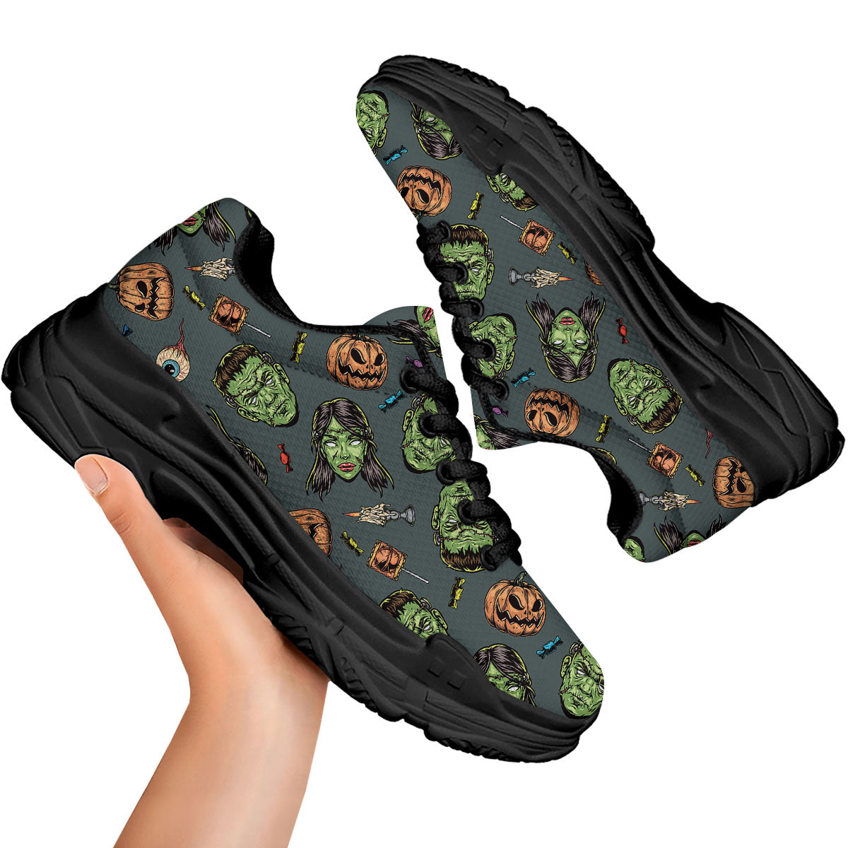 Zombie Halloween Print Pattern Black Chunky Shoes-grizzshop