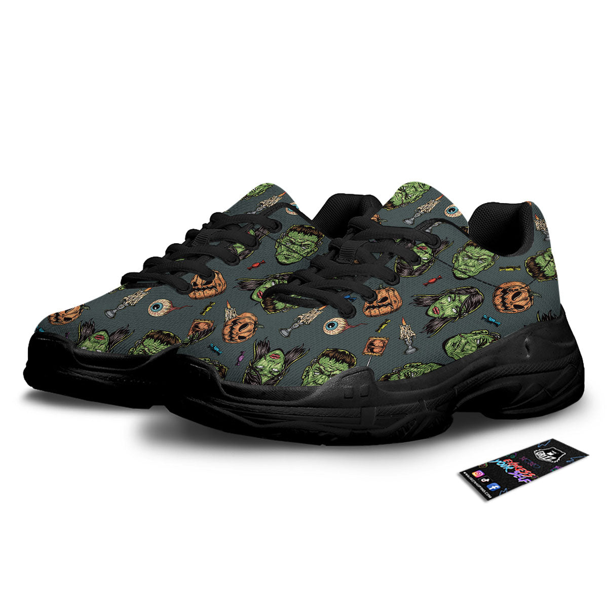 Zombie Halloween Print Pattern Black Chunky Shoes-grizzshop