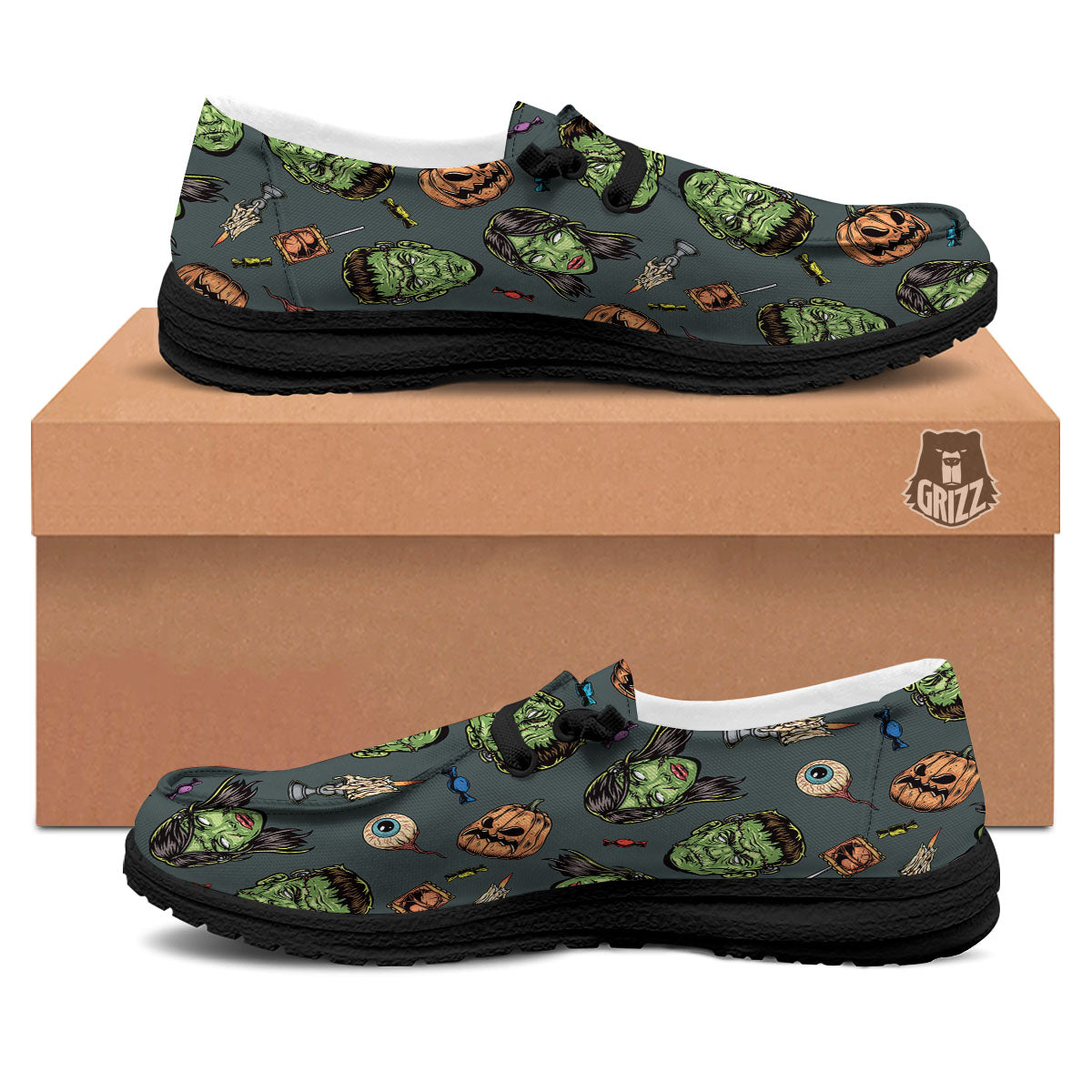 Zombie Halloween Print Pattern Black Loafers-grizzshop