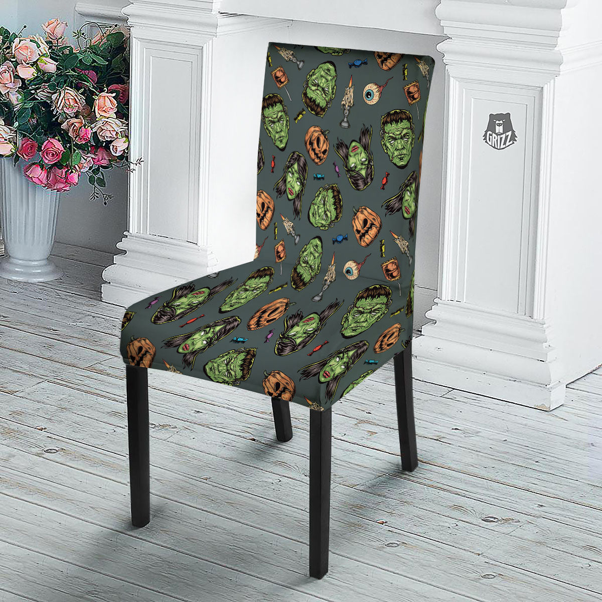 Zombie Halloween Print Pattern Dining Chair Slipcover-grizzshop