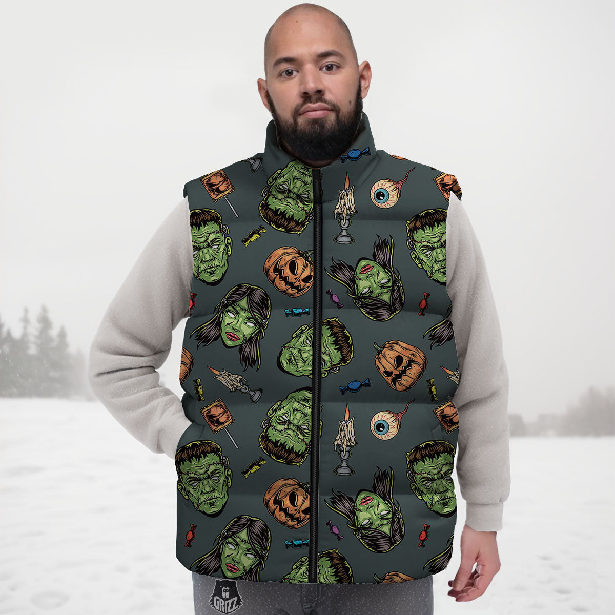 Zombie Halloween Print Pattern Down Vest