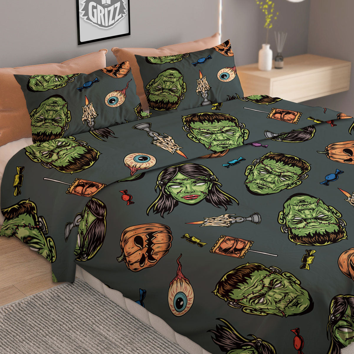 Zombie Halloween Print Pattern Duvet Cover Bedding Set
