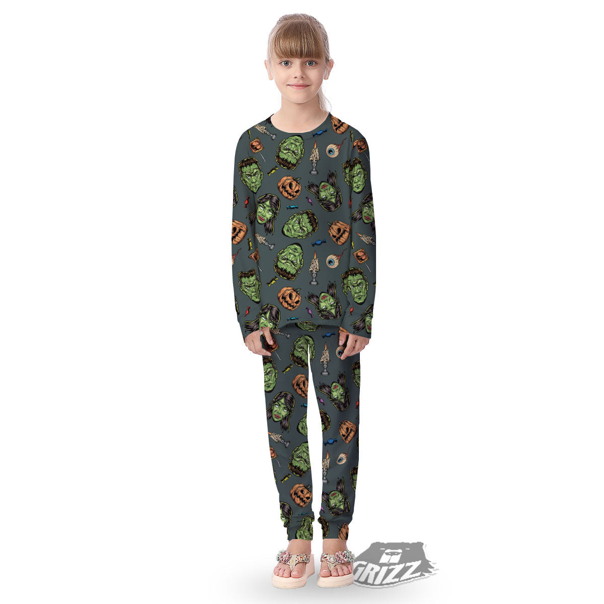 Zombie Halloween Print Pattern Kid's Pajamas-grizzshop
