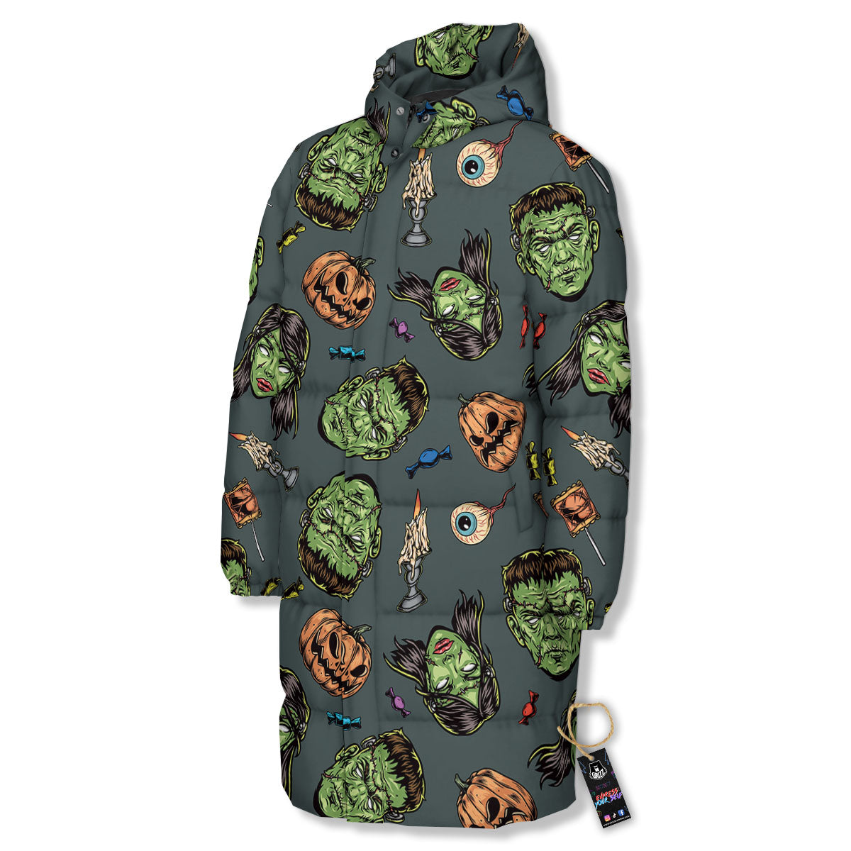 Zombie Halloween Print Pattern Long Down Jacket-grizzshop