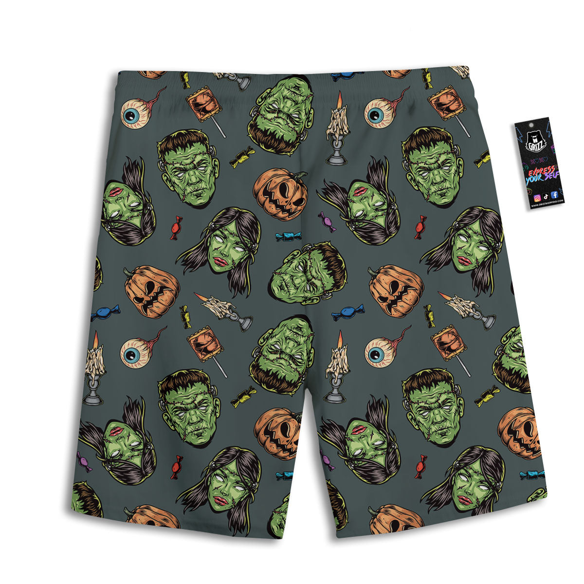 Zombie Halloween Print Pattern Men's Athletic Shorts
