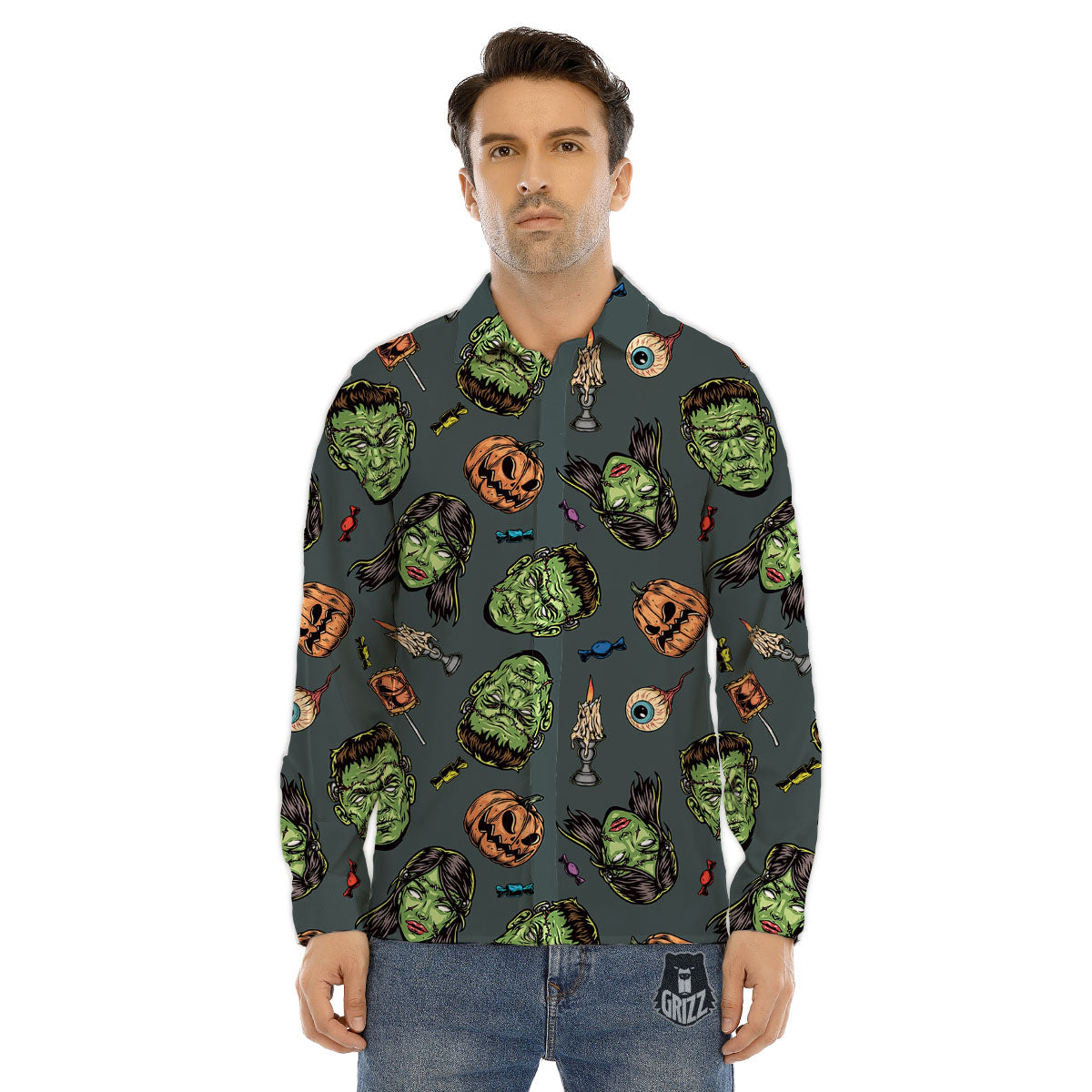 Zombie Halloween Print Pattern Men's Dress Shirts-grizzshop