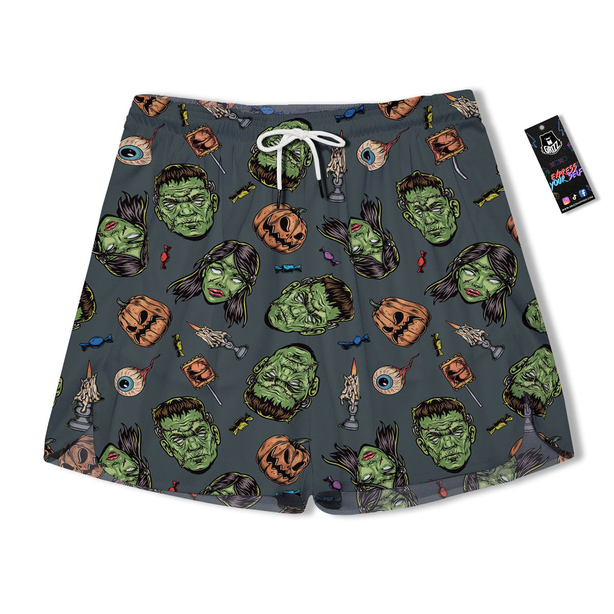 Zombie Halloween Print Pattern Men's Running Shorts-grizzshop