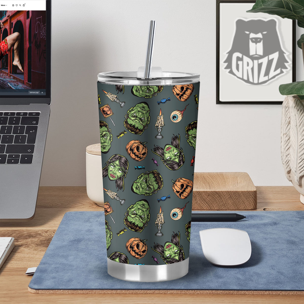 Zombie Halloween Print Pattern Tumbler-grizzshop