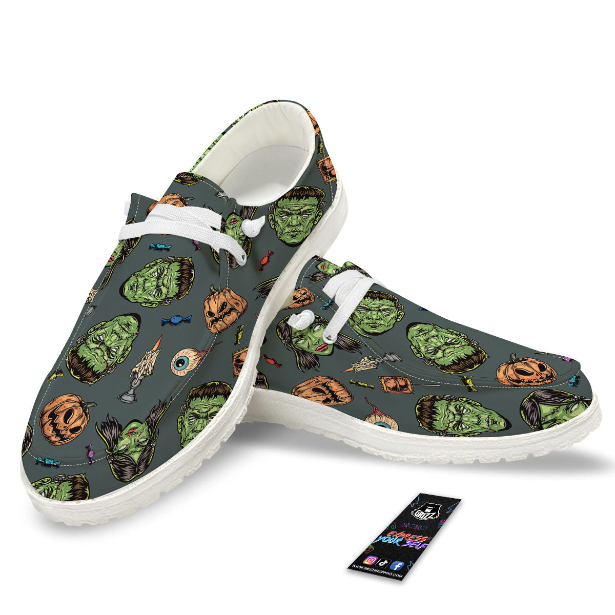 Zombie Halloween Print Pattern White Loafers-grizzshop