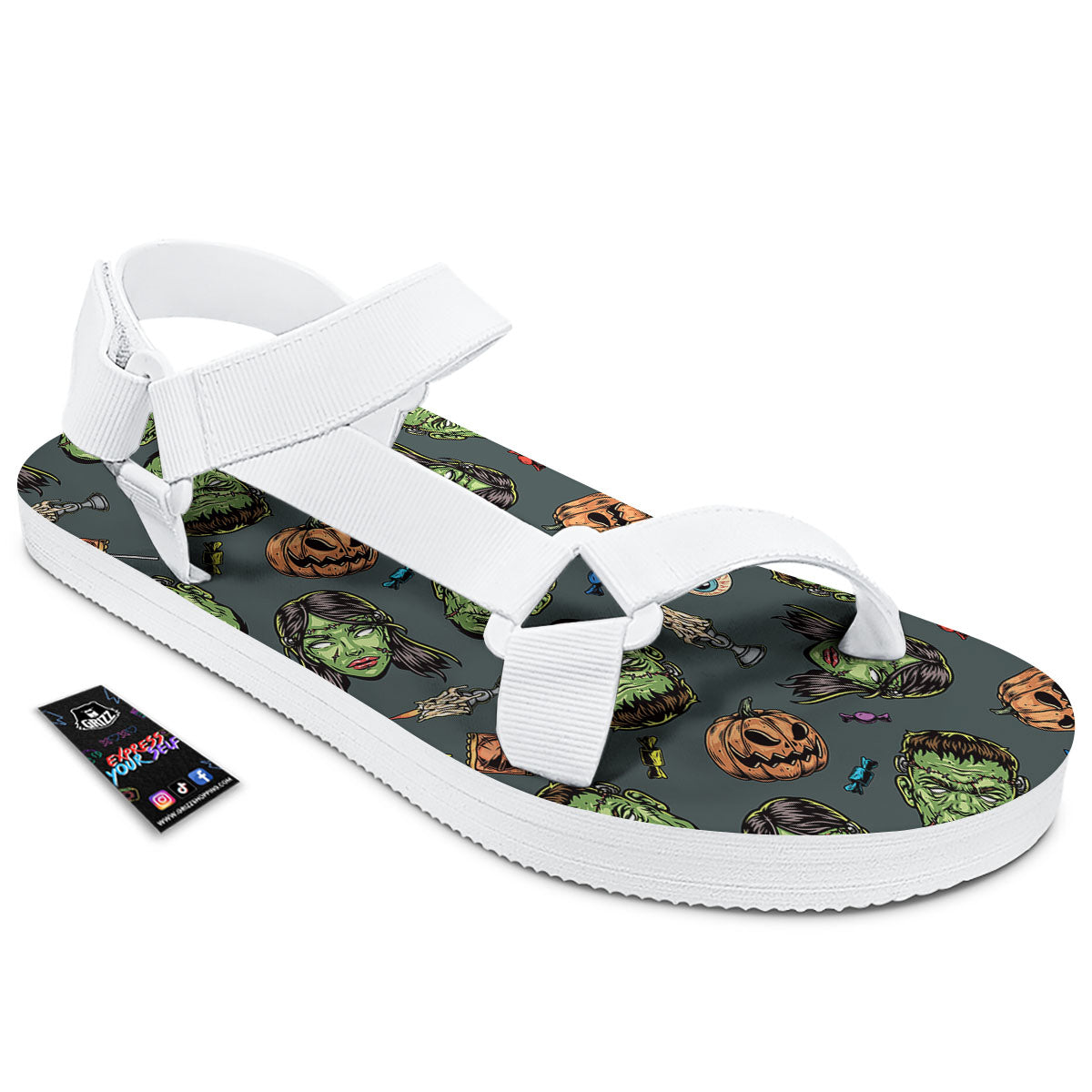 Zombie Halloween Print Pattern White Open Toe Sandals-grizzshop