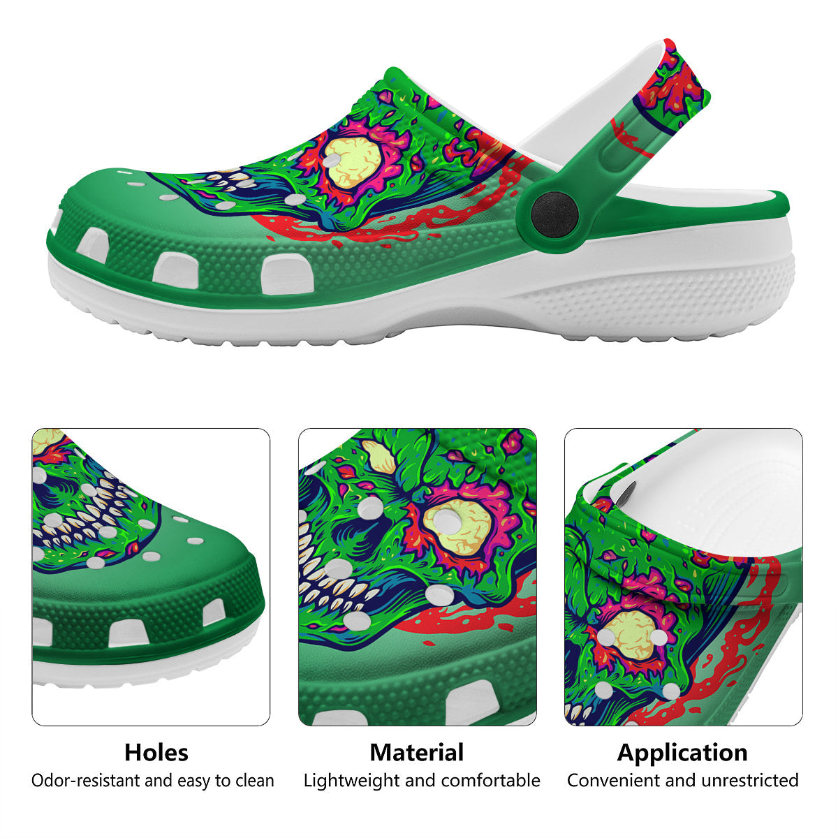 Zombie Halloween Skull Print Clog-grizzshop