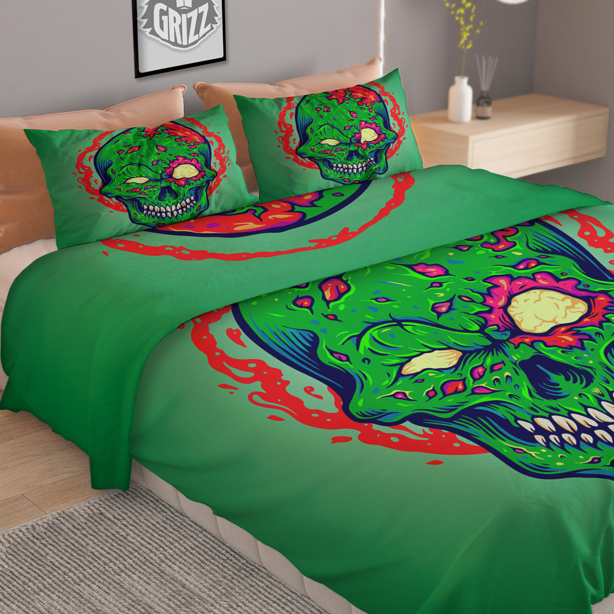 Zombie Halloween Skull Print Duvet Cover Bedding Set