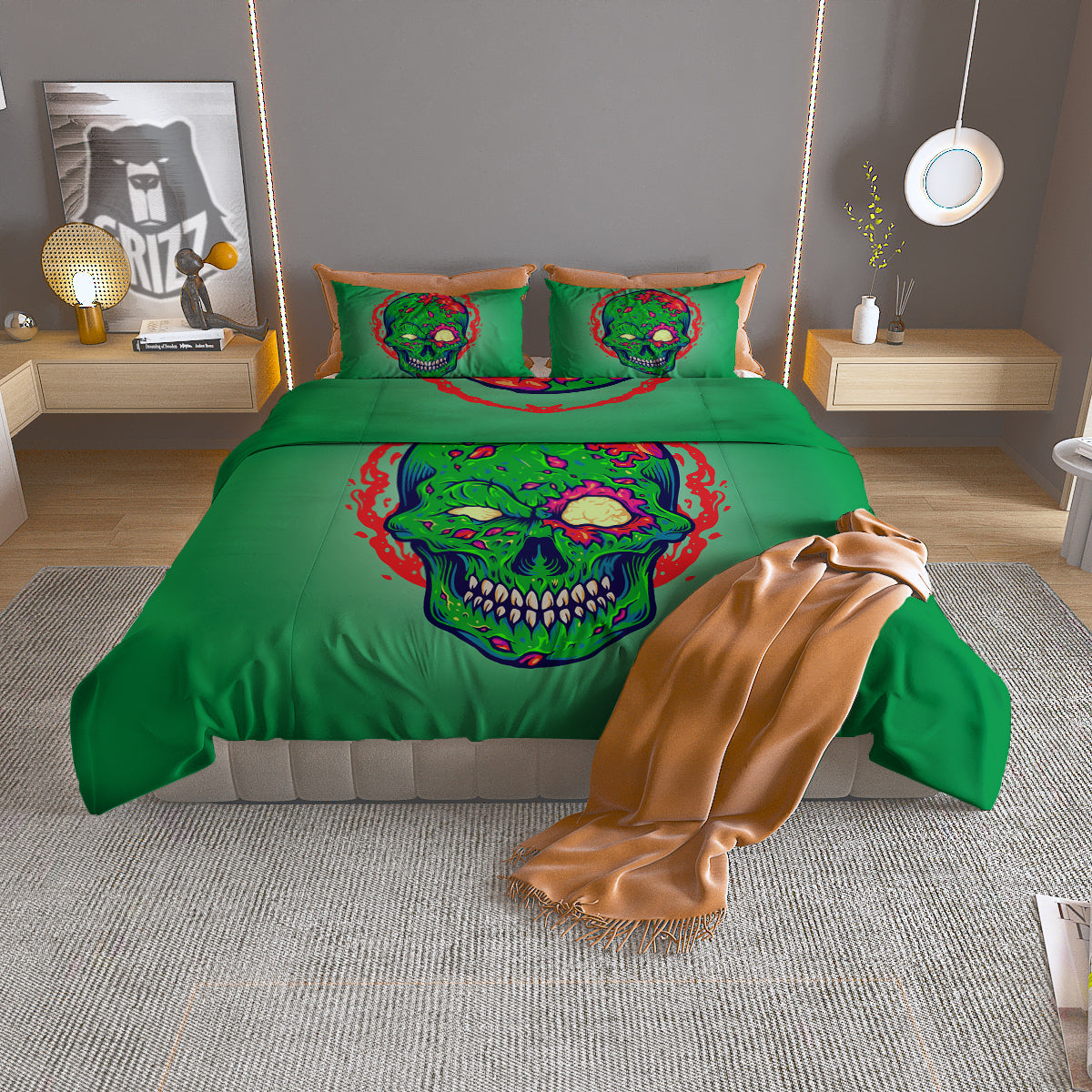 Zombie Halloween Skull Print Duvet Cover Bedding Set