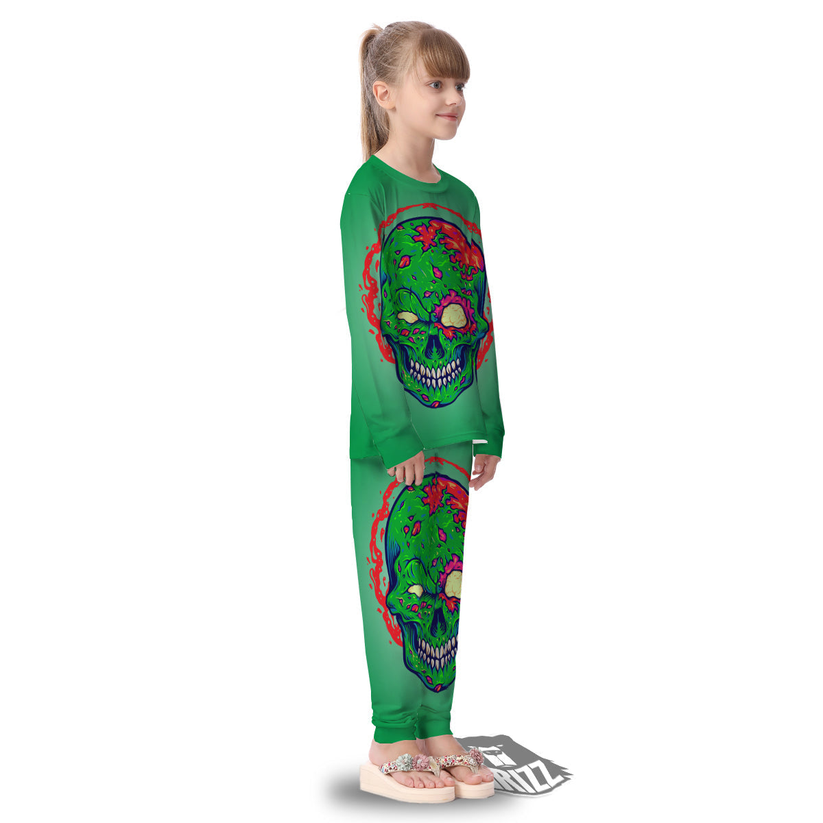 Zombie Halloween Skull Print Kid's Pajamas-grizzshop