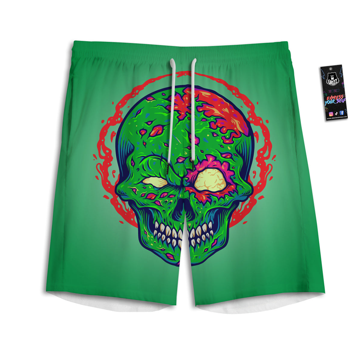 Zombie Halloween Skull Print Men's Athletic Shorts