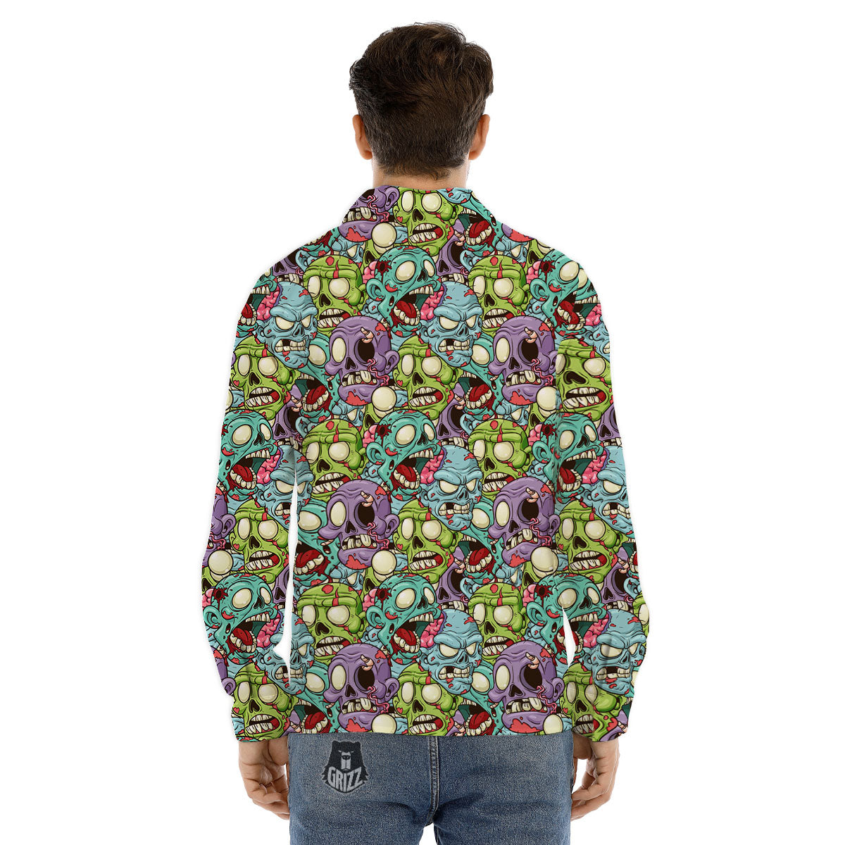 Zombie Halloween Skull Print Men's Dress Shirts-grizzshop