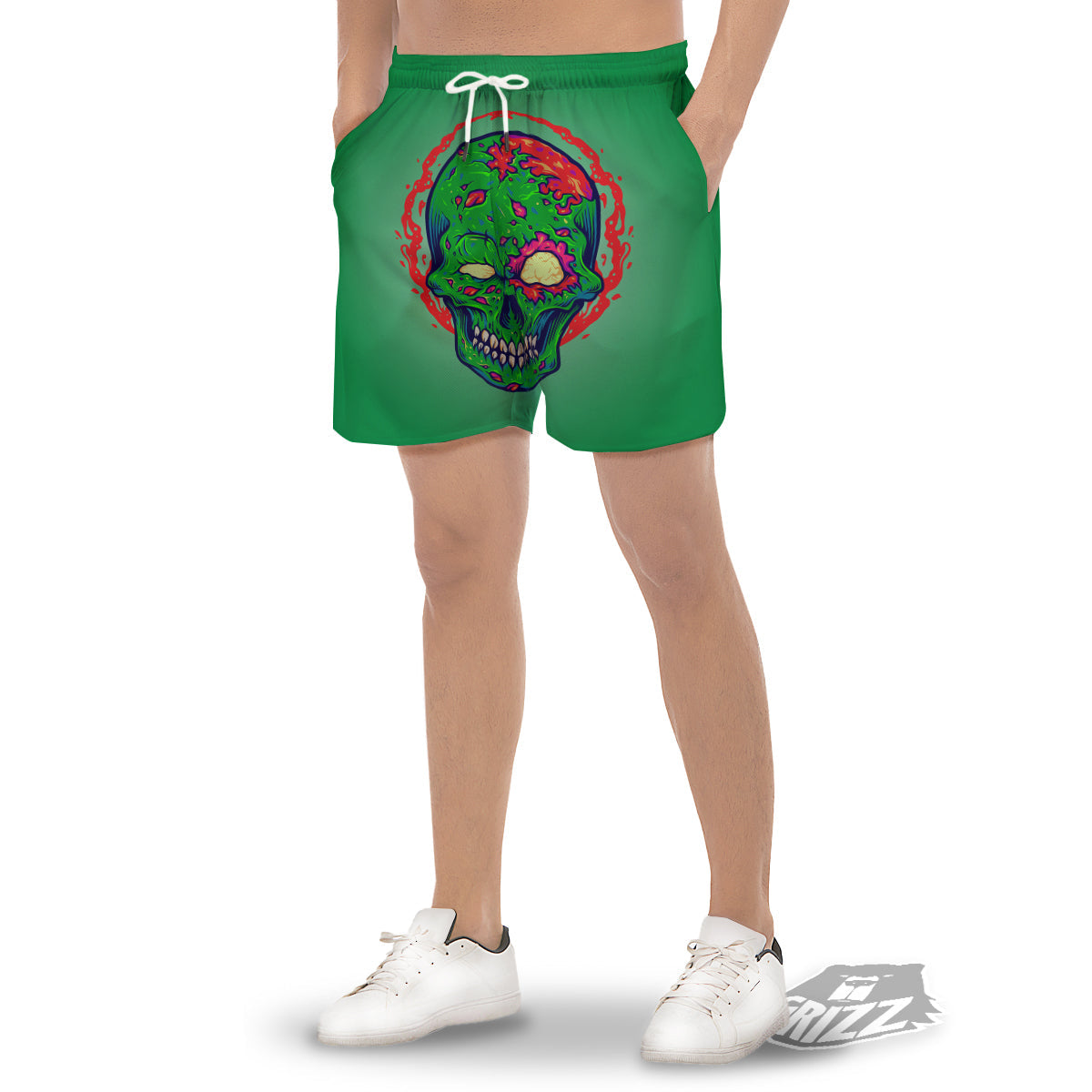 Zombie Halloween Skull Print Men's Gym Shorts-grizzshop