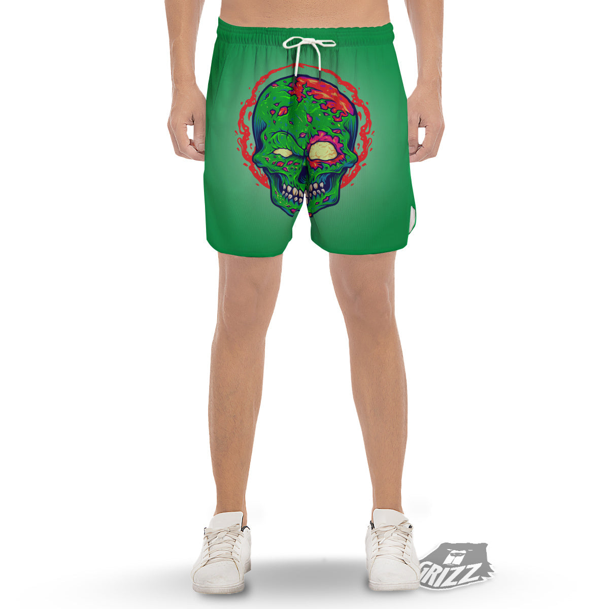 Zombie Halloween Skull Print Men's Gym Shorts-grizzshop