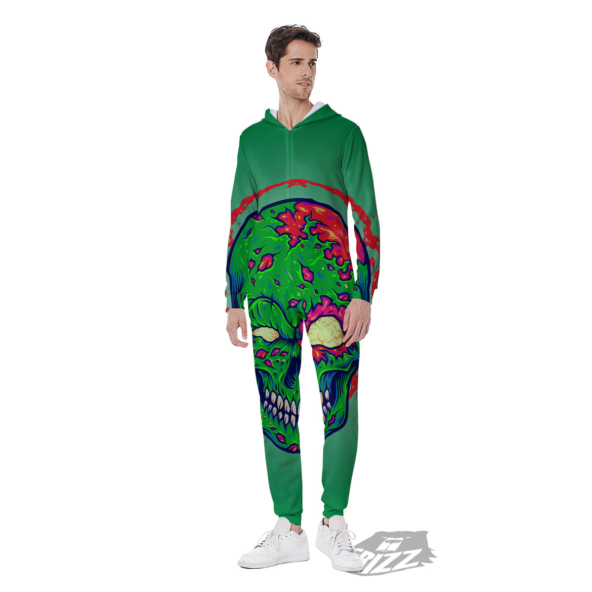 Zombie Halloween Skull Print Men's Jumpsuit-grizzshop