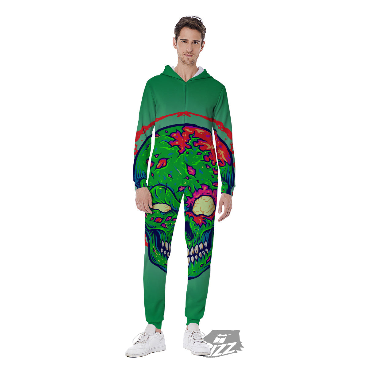 Zombie Halloween Skull Print Men's Jumpsuit-grizzshop