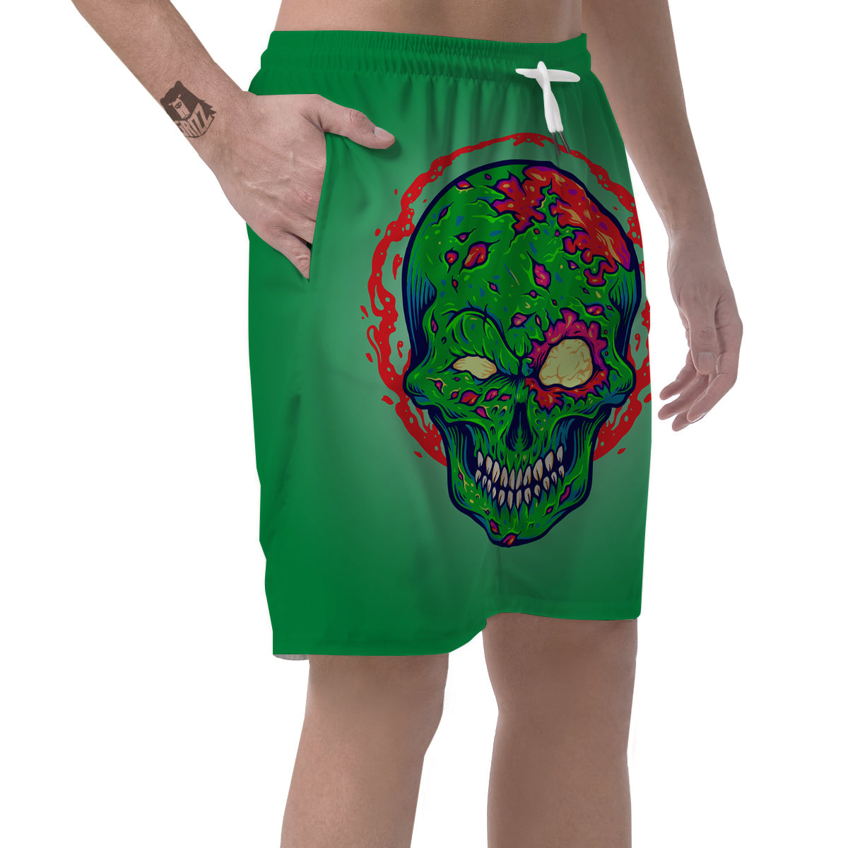 Zombie Halloween Skull Print Men's Shorts-grizzshop