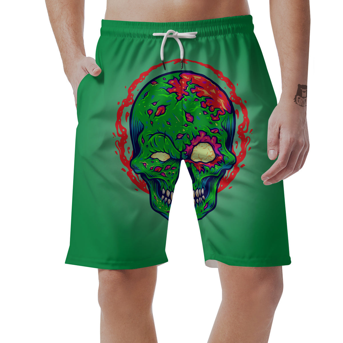 Zombie Halloween Skull Print Men's Shorts-grizzshop