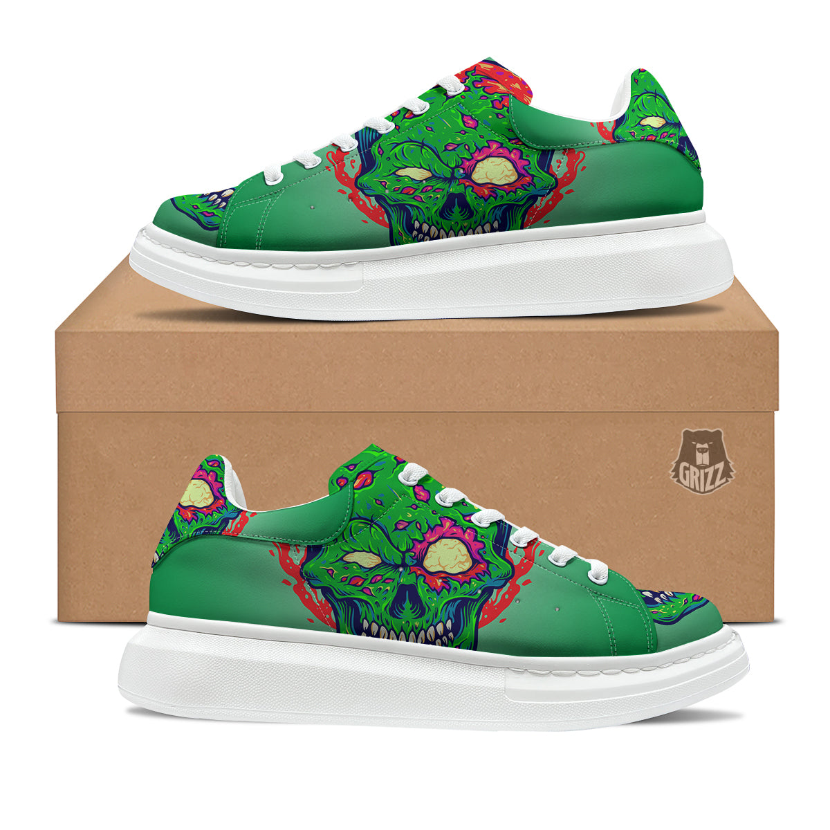 Zombie Halloween Skull Print Platform Shoes-grizzshop