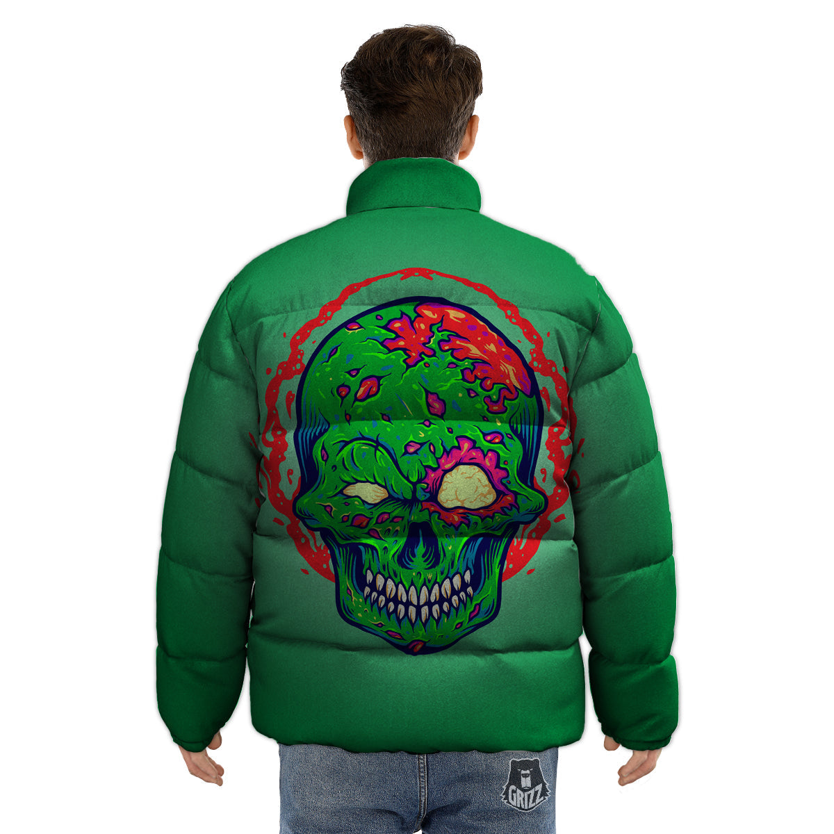 Zombie Halloween Skull Print Puffer Jacket-grizzshop