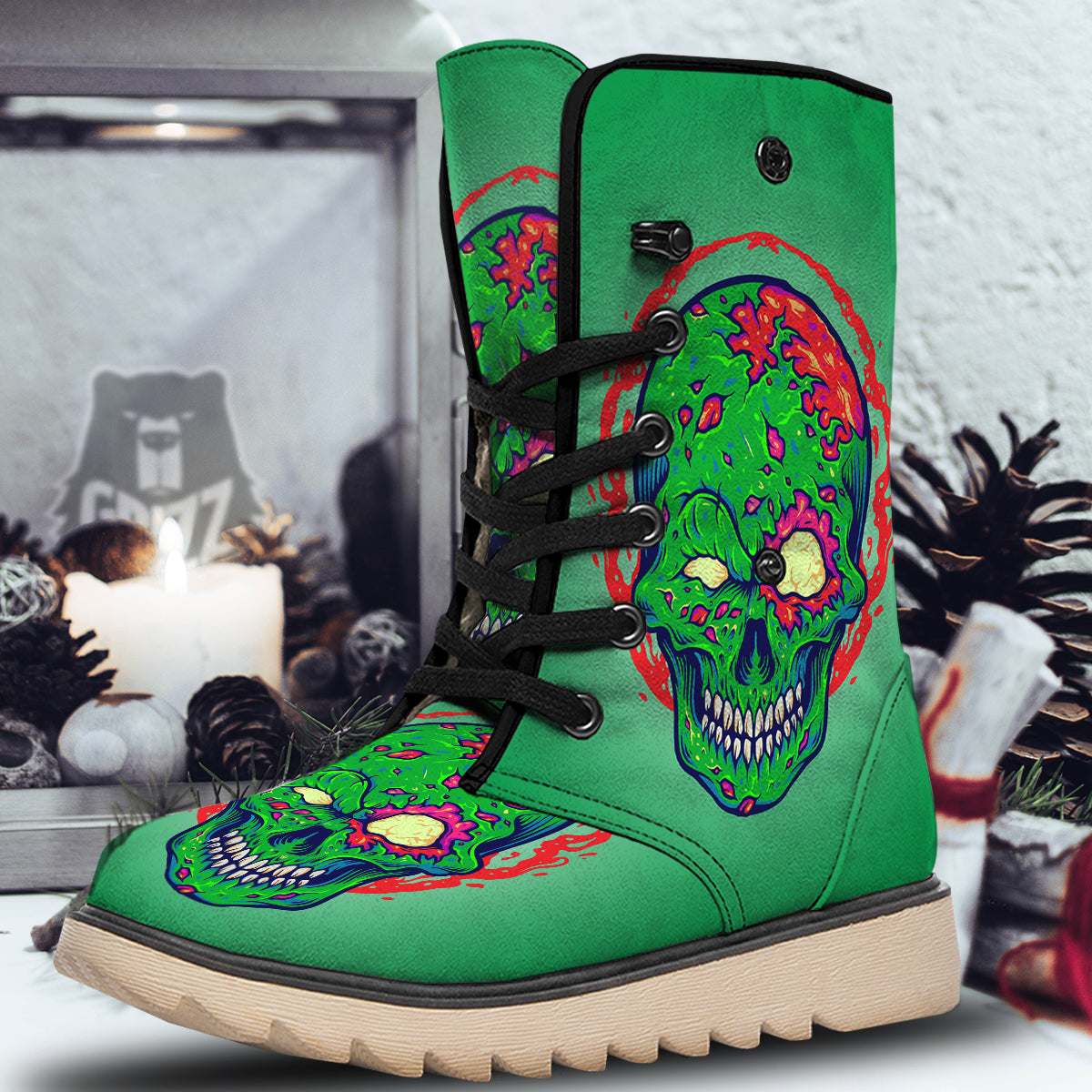 Zombie Halloween Skull Print Snow Boots-grizzshop