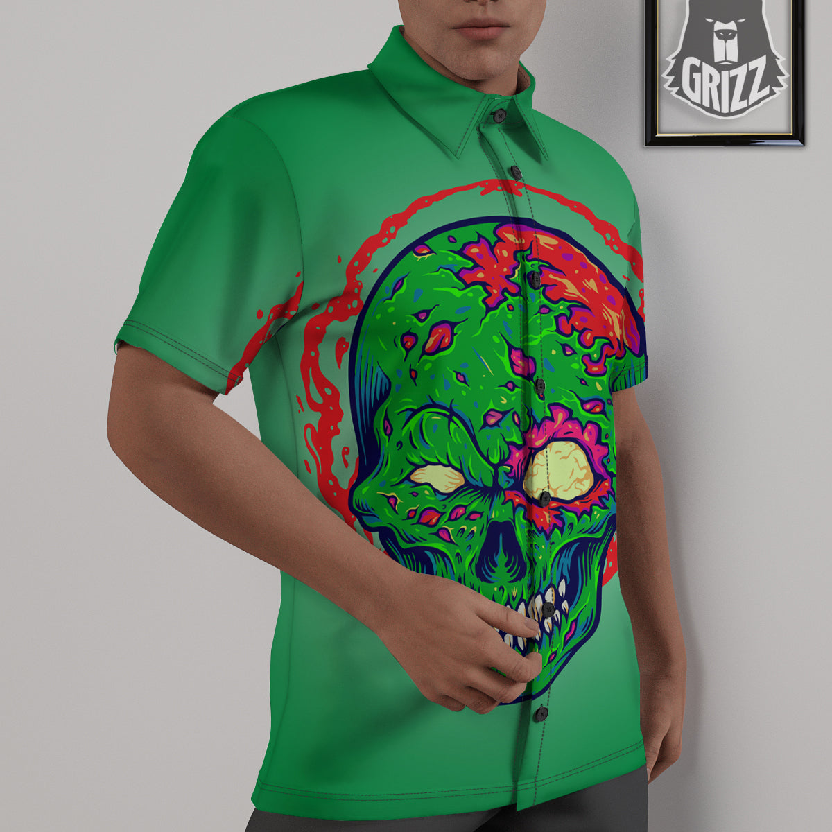 Zombie Halloween Skull Print Untucked Shirts-grizzshop